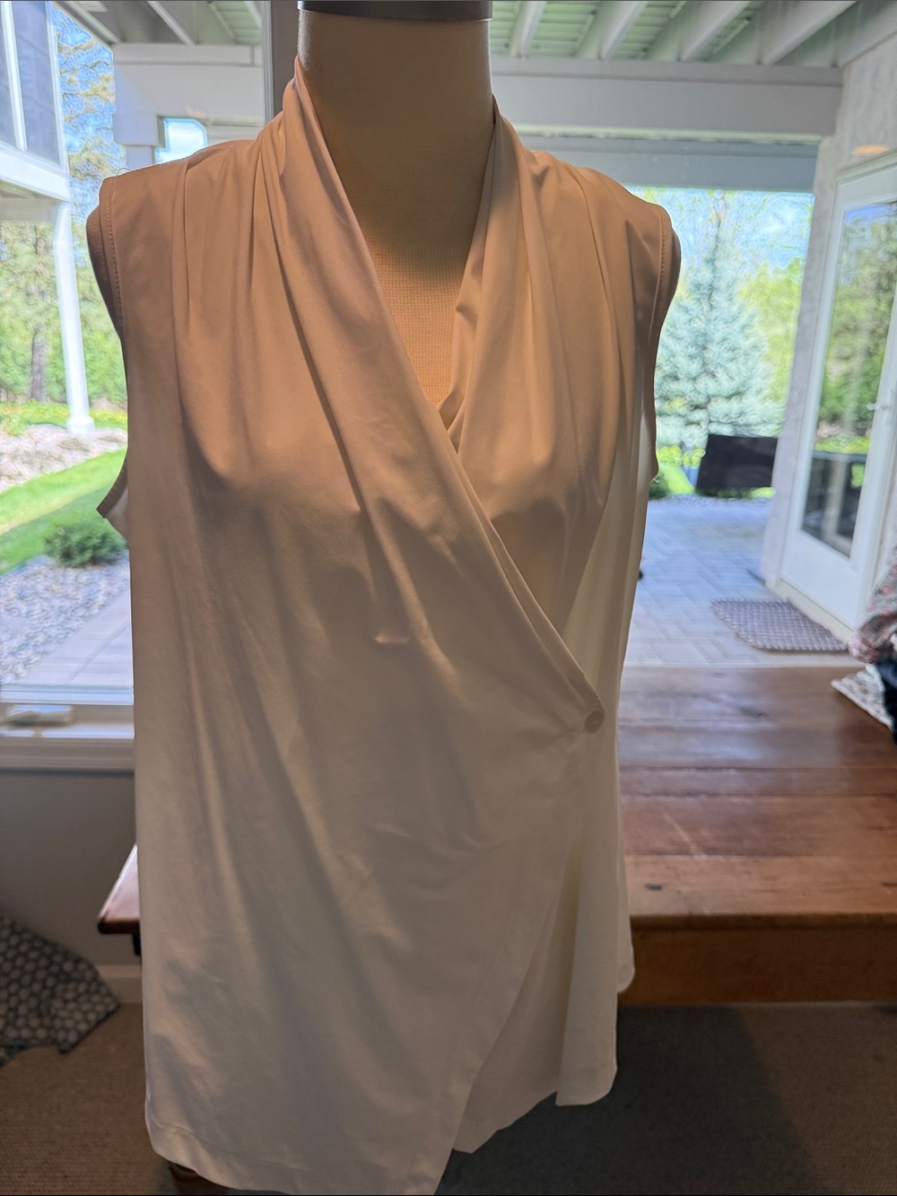 Women's Sleeveless Faux-Wrap Blouse - Cream